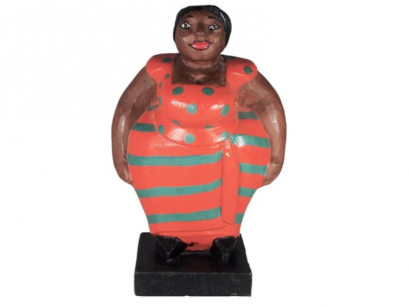 Mama Africa Wood Sculpture - orange&green stripes-30cm-front